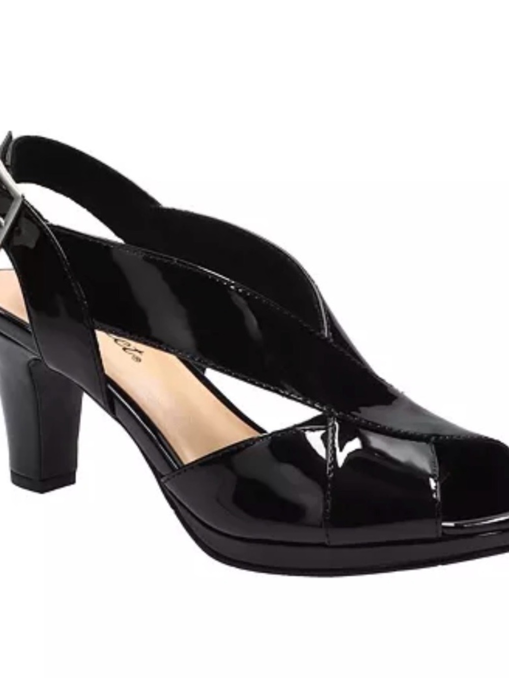 easy street Black Patent Slingback Mid Heel Sandals Sz 10 new!